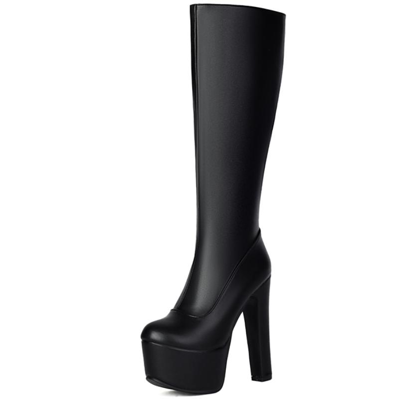 Rote Damen Kniehohe Stiefel Plateau Sexy 2025 Winterschuhe Luxus Sehr High Heels Lange Fetisch Party Stiefel Damen Große Größe 45 47 schwarz