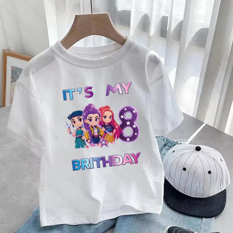 Es Mein 3 4 5 6 7 8 9 Jahre Geburtstag Mädchen Jungen Cartoon Druck T-Shirt K-Pop Dämonenjäger Niedliche Kinderkleidung Kinder T-Shirts 150