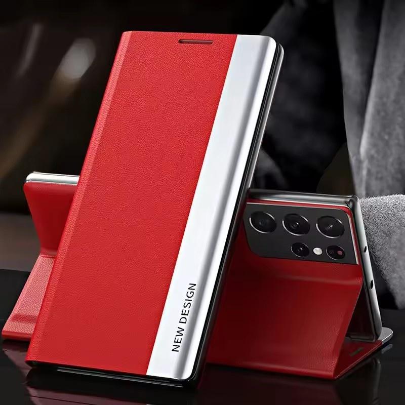 Luxus Leder Flip Case Für Samsung Galaxy S25 S24 S23 S22 S21 S20 Ultra Plus S23 S21 S24 FE Note 20 Ultra Ständer Hülle Samsung S23 Plus rot
