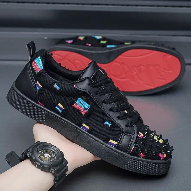 Mode Sneaker Lässig Herren Designer Nieten Punk Board Schuh Mode Leder Canvas Atmungsaktiv Höhe Erhöht Flache Plattform Weißer Schuh 43