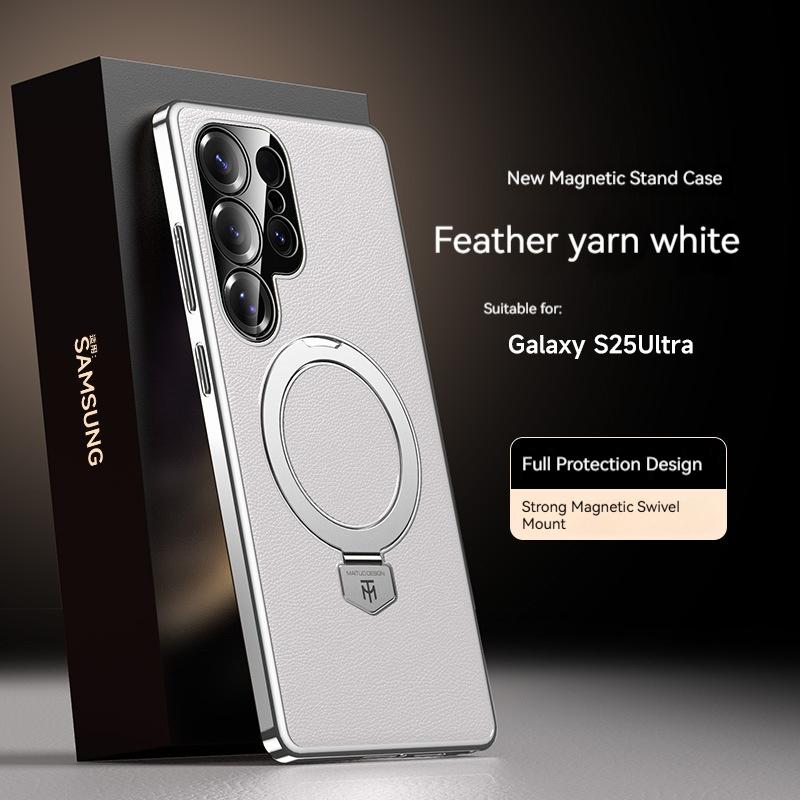 Luxus-Leder-Magnetische 360-Grad-Drehbare Halterung Handyhülle Für Samsung Galaxy S26 Ultra S25 S24 Anti-Fall-Schutz Rückseite Galaxy S24 Ultra weiß