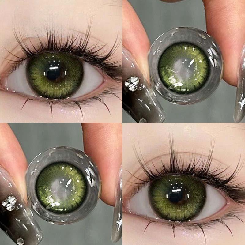 MillCreek 2 Stück/Paar Farbige Kontaktlinsen mit Grad (0~-8.00) Blaue und grüne 14,2-mm-Kontaktlinse. Kosmetik für die Augen. Jährlicher Gebrauch -1.00 grün