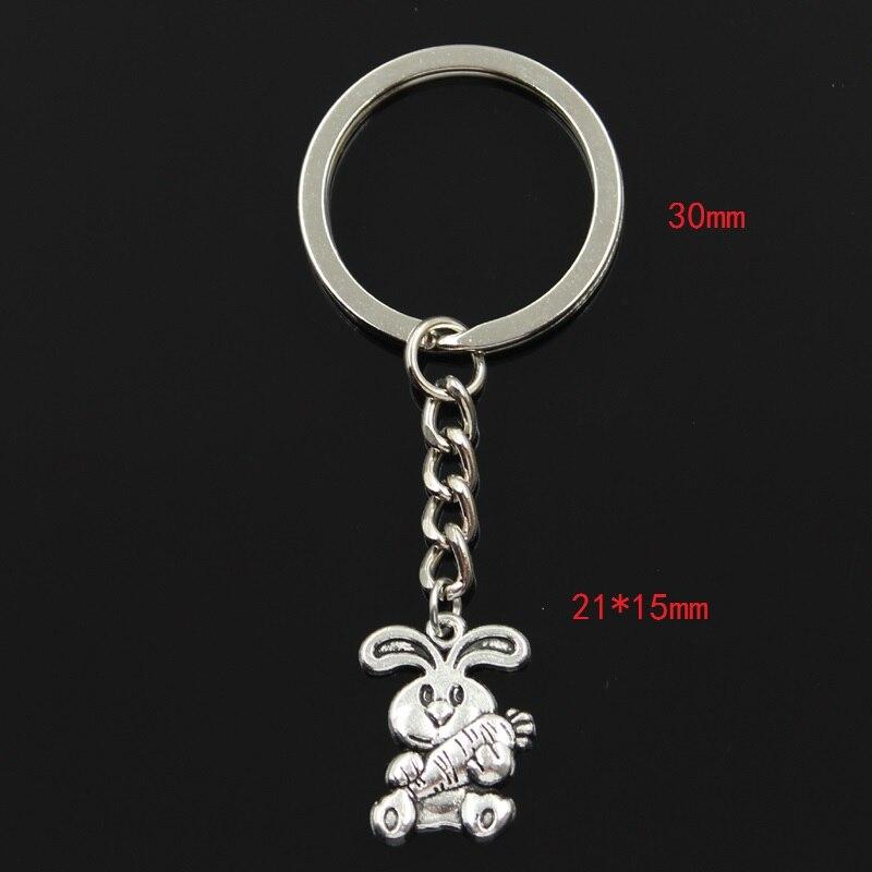 Mode 30mm Schlüsselanhänger Metall Schlüsselanhänger Schlüsselanhänger Schmuck Antik Silber plattiert Kaninchen Hase Karotte Ostern 21x15mm Anhänger