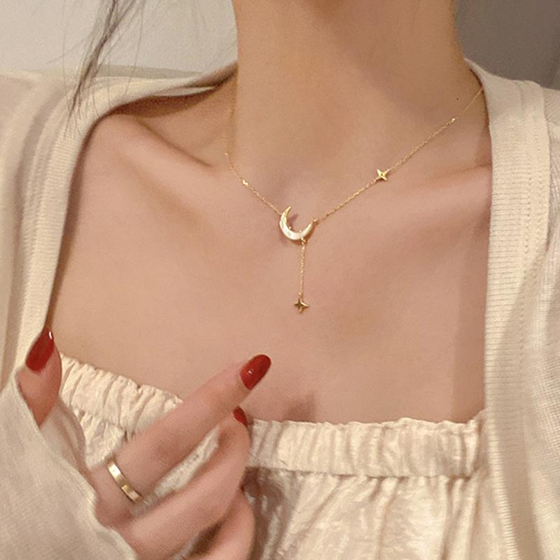 Halskette Frauen Einfache Gold Halskette Dame Mond Pentagramm Halskette