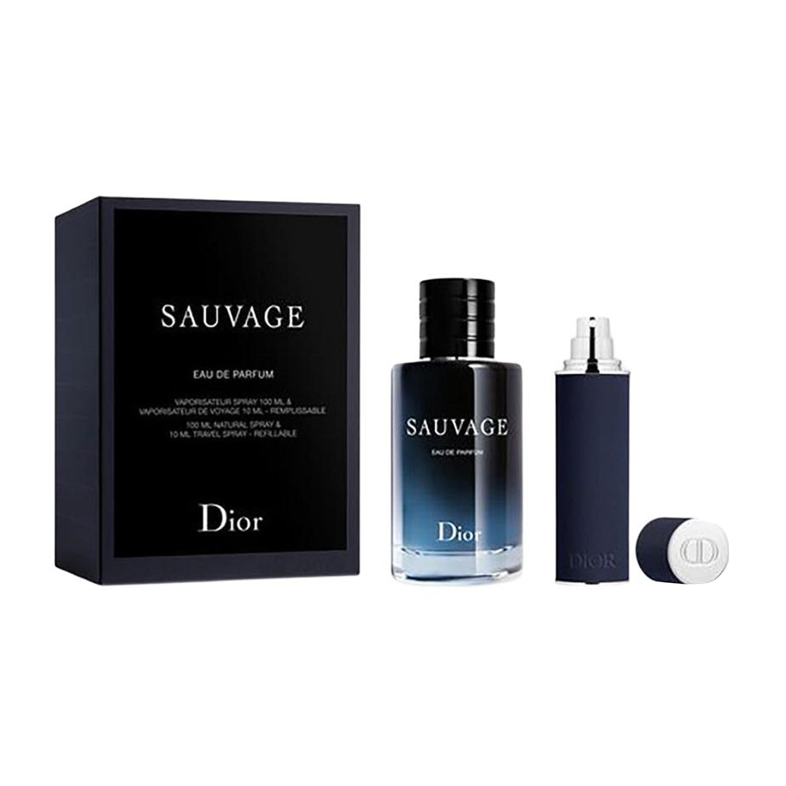 Dior Sauvage Set Eau de Parfum und Reisezerstäuber, 100ml Natürliches Spray & 10ml Reisezerstäuber -Nachfüllbar Sauvage Perfume 100ml + Travel Perfume Spray 10ml