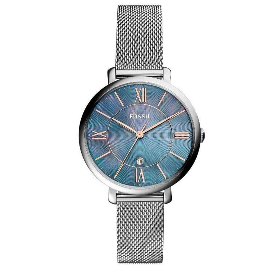 Fossil Damen Quarz Edelstahl Drei-Zeiger-Uhr Edelstahlgehäuse/Spiegelglas ES4322 blau
