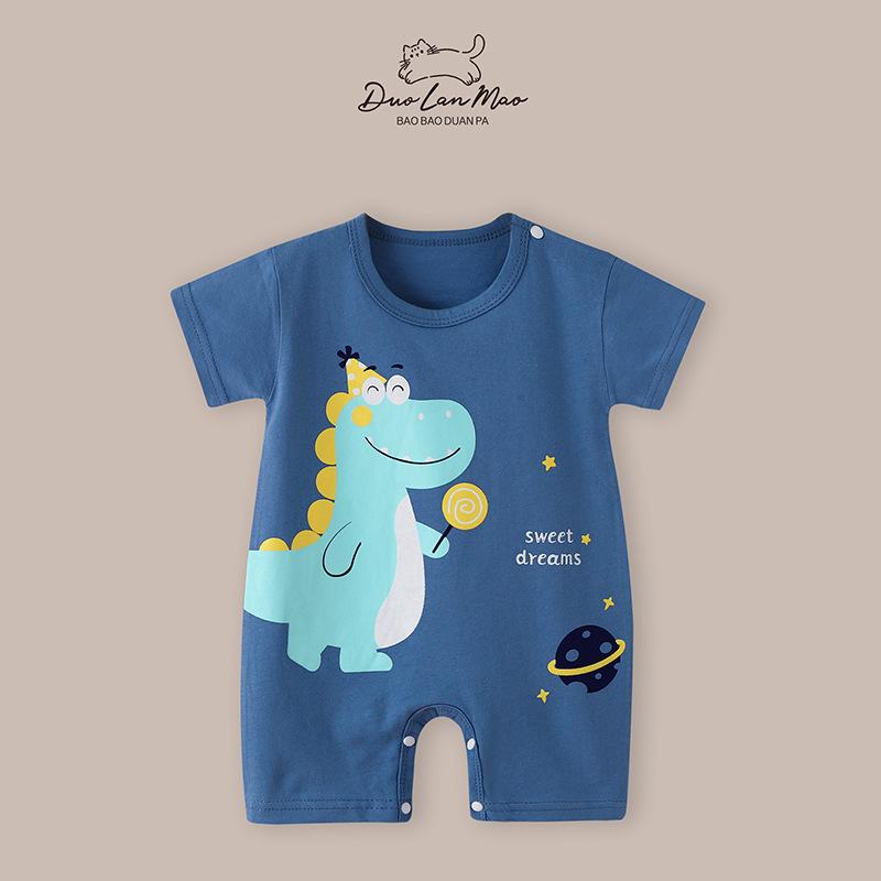 Baby Strampler Kleinkind Baumwolle Kurzarm Junge Baby Buchstaben Kleidung Mädchen Druck Anzug Geboren Krabbelndes Baby 59 blue