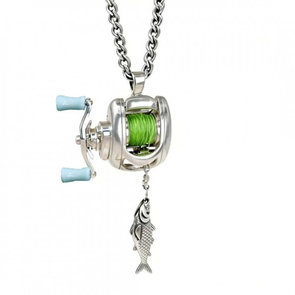 Luxus Angelrollenring Abnehmbar Herren Halsanhänger Angelrolle Halskette Angler Necklace