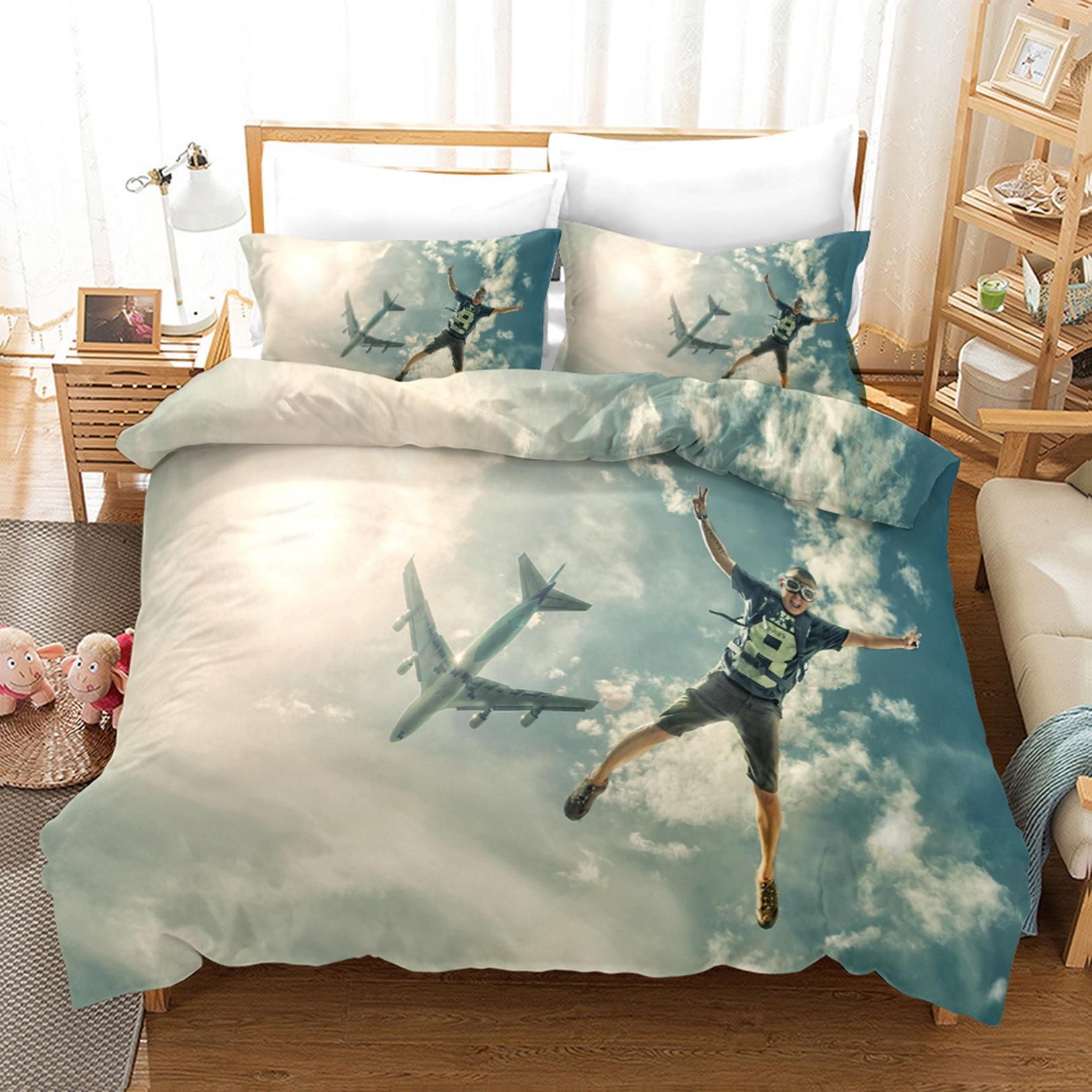 3D-Flugzeug-Bettwäsche-Set, Transport-Steppdecke und Kissenbezug, 2/3 Stück, AU180 x 210, Einzel-/Doppelbett, Weihnachtsgeschenk, Jungenzimmer, weiche Heimtextilien AU Queen 210x210cm
