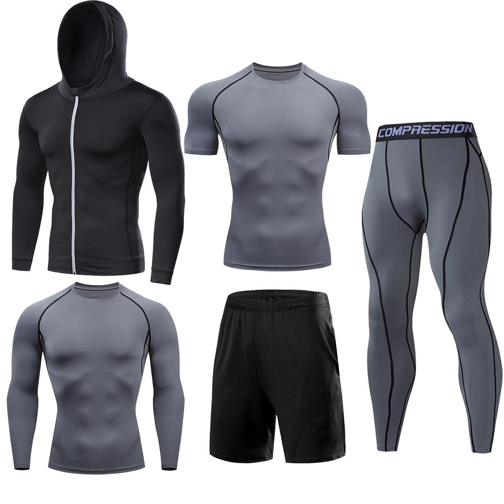 5 Teile/satz Männer Kompression Sport Anzüge Lauf Sets Basketball Training Strumpfhosen Kleidung Gym Fitness Jogging Sport Trainingsanzüge M graue