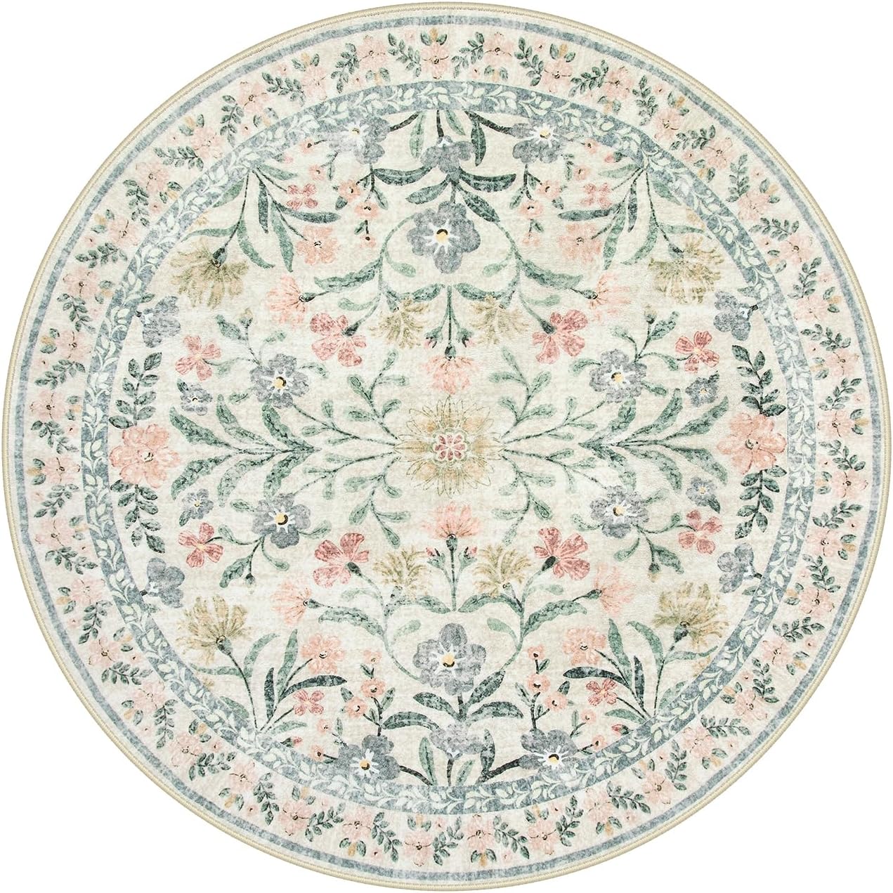 Rosa Floral Runder Teppich Böhmischer Stil Kreis Teppich für Europäisch Pastoral Bequeme Dekorative Teppiche Badezimmer Rutschfest Fußmatte 80x80cm