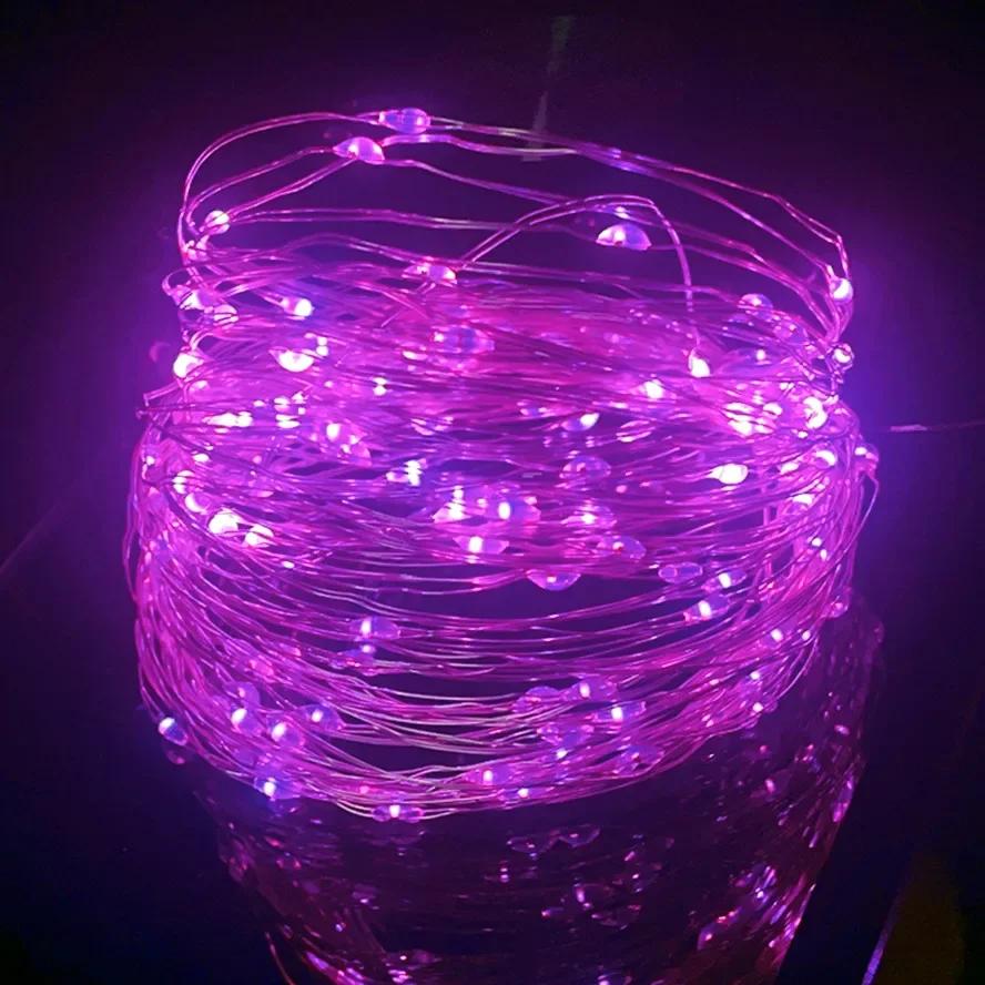 20m 10m Fernbedienung 8 Funktionen LED Lichterkette USB Lichterkette Weihnachtsgirlande Neujahr Hochzeitsfeier Gartendekoration 5M With Remote  rosa