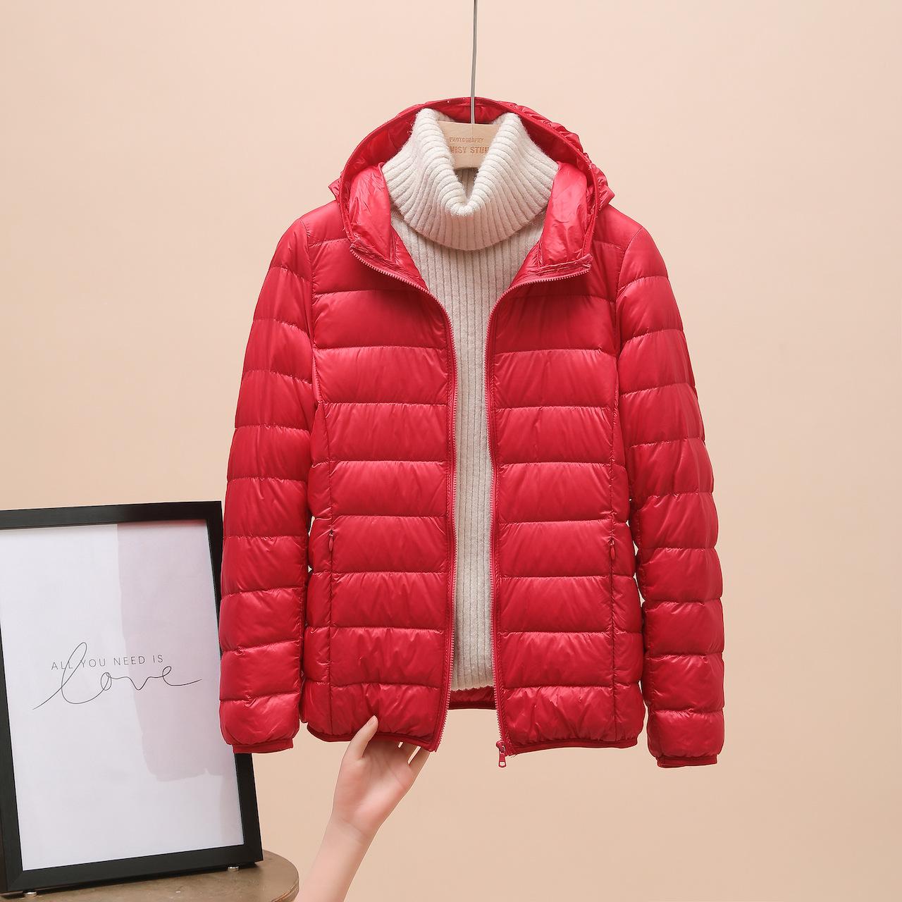Damenbekleidung Ultraleichte Daunenjacke Damen Winter Warmer Mantel Leichte Warme Jacken Damen Kapuzenparka XXL rot