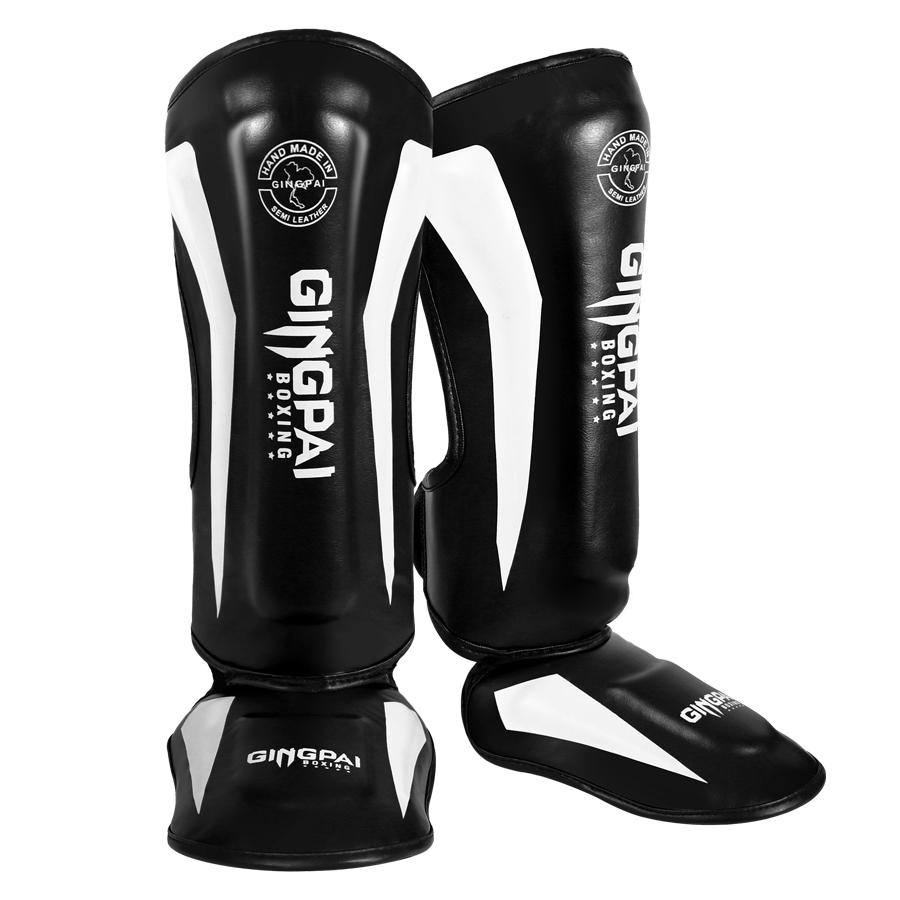 Gingpai Dickere Box-Schienbeinschoner Schutz Beinlinge Ausrüstung Kampfsport Muay Thai Beine Taekwondo Füße Knöchelprotektoren L schwarz