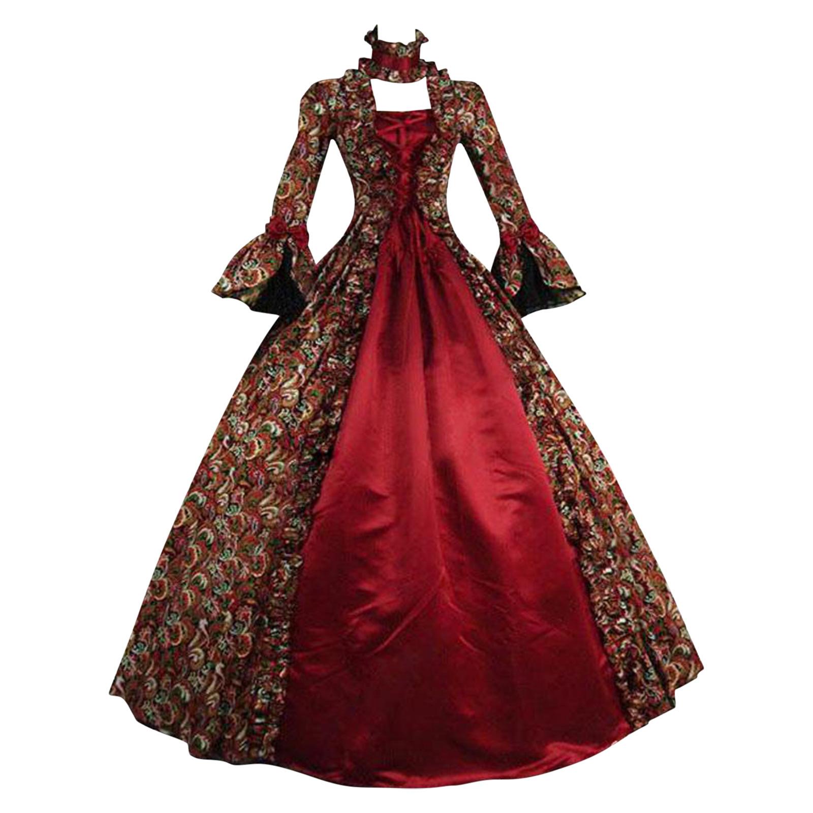 Damen Viktorianisches Kleid Ballkleid Hupfärmel Renaissance Stil Kleid Mittelalterlich Halloween Kleid S rot