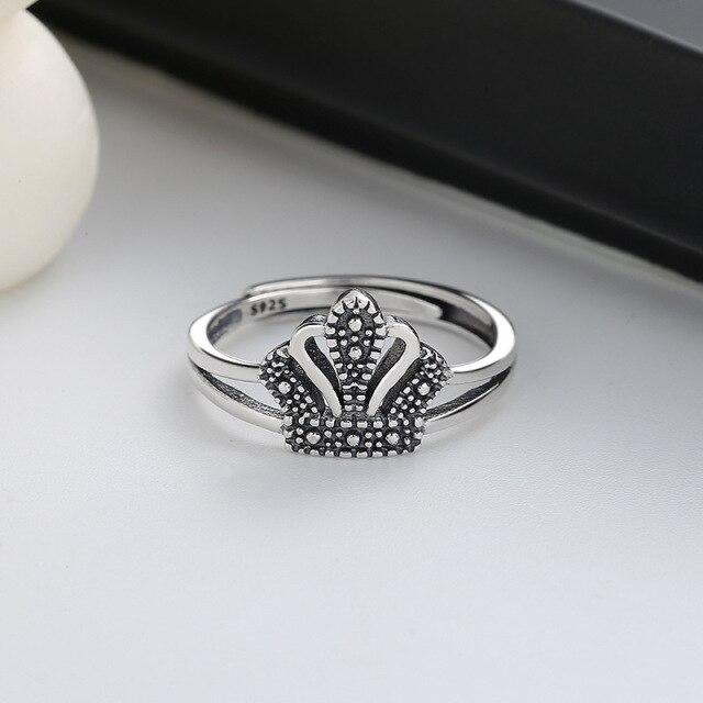 Luckcomee S925 Sterlingsilber Retro Kronenform Damenring Ins Trend Mode Silberschmuck Eheringe 295fj Resizable silber