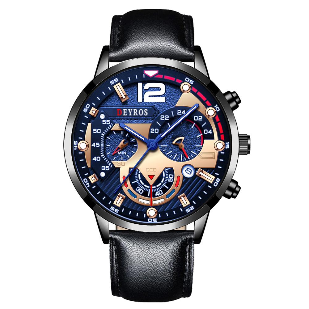 Mode Schwarz Männer Uhren Mann Kalender Quarz Armbanduhren Männer Casual Business Uhren Luxus Herren Runden Zifferblatt Analog Uhr schwarz/blau