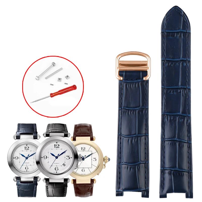 Echtes Leder Uhrenarmband für Cartier Pasha Serie Spezielle Konkave Armband Herren Damen Schwarz Braun 21x15mm 20x12mm 18x10mm 20mm-12mm