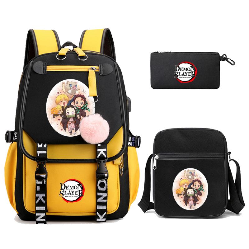 3 Teile/satz Dämon Slayer Kamado Nezuko Rucksäcke für Mädchen Anime Schule Tasche Teenager Student Leinwand Laptop Rucksack Frauen Rucksack