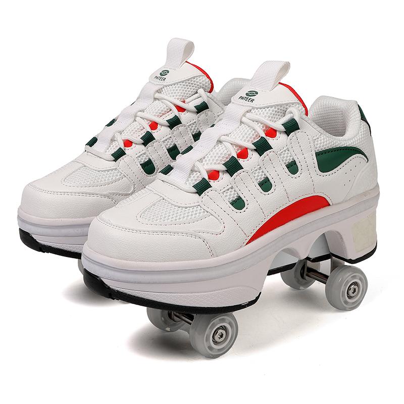 Rollen-Sneaker mit Doppelrädern, für Jungen und Mädchen, Rollschuhe, Rollschuhe, Verformungsschuhe, Rollschuhschuhe 35 grün/weiß