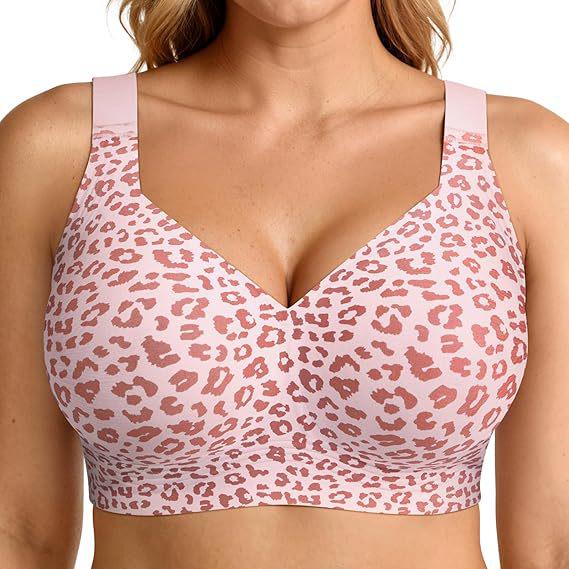 OEAK Seamless Push-Up BH mit Leopardenmuster – Bügellos, Weicher Halt, Große Größen, Bequem, Dünn, Anti-Hänge-Damenunterwäsche 4XL