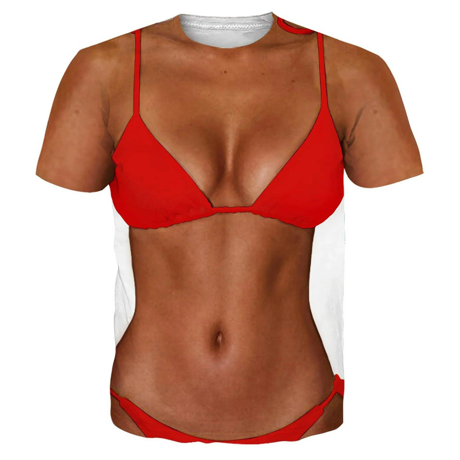 Sommer Strand Kreative Must-Have Outfit Top T-Shirt Personalisierte Realistische Bikini Muster T-shirt M