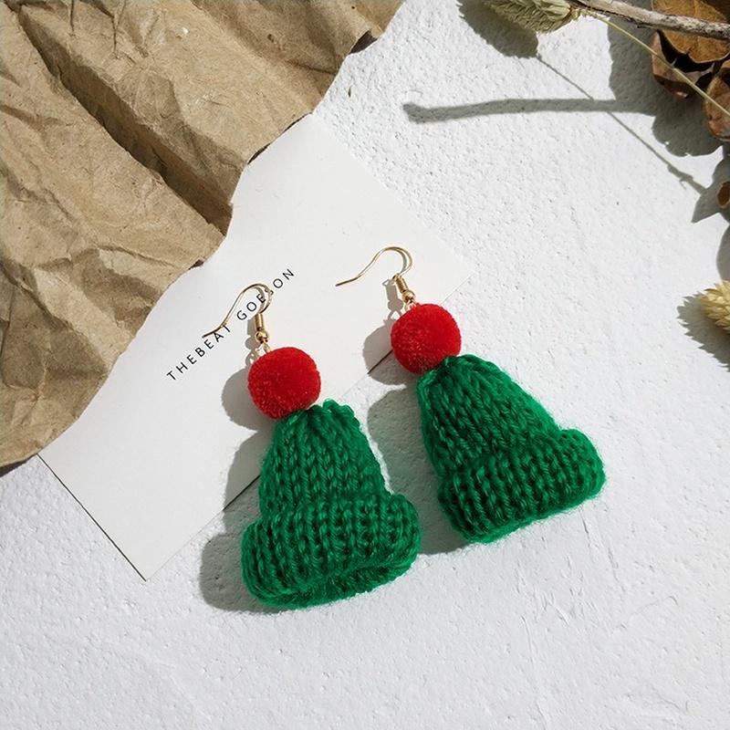 Damen-Ohrringe, Weihnachtsmütze, Ohrringe, gestrickt, Wollmütze, Ohrring, niedlicher Anhänger, Persönlichkeit, lustig grün