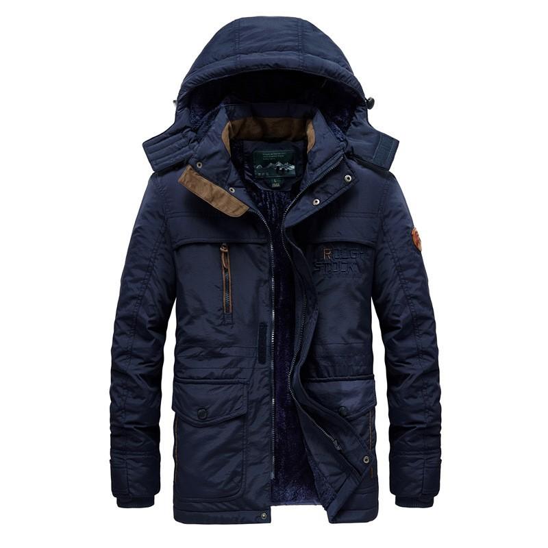 Winter Herren Casual Wattierte Jacke Verdickte Werkzeugjacke Mittleren Alters und Junge Leute Multi-Pocket-Jacke Winddichte Samtwattierte Jacke 5XL dunkelblaue