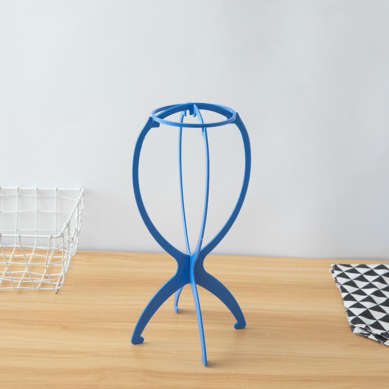 Kunststoff Klapp Stabil Langlebig Hut Display Perücke Ständer Mannequin Kopf Stehen Tragbare Falten Schönheit Haar Zubehör Perücken Ständer blau