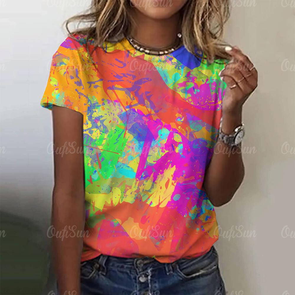 Bunte Graffiti frauen T-shirt Sommer o neck casual kurzarm frauen lose mode pullover frauen alltägliche streetwear M purple