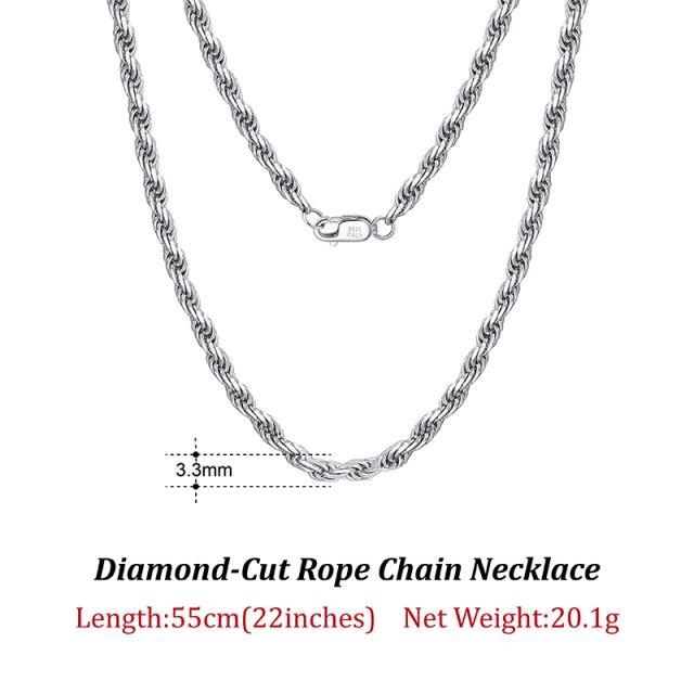 Massive 925 Sterling Silber 2,3 / 3,3 mm Diamantschliff Seil Kette Halskette für Frauen Männer Mode Halskette Schmuck Sc29 gray