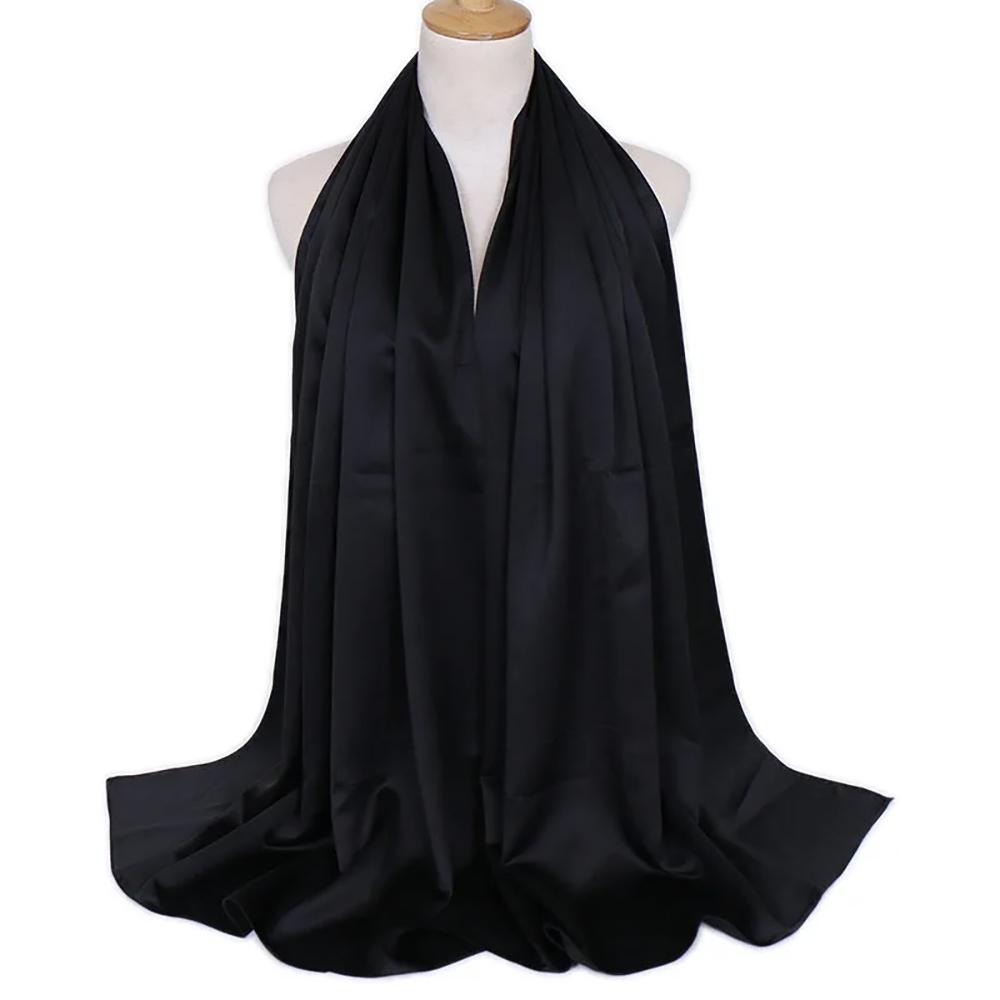 Einfacher glänzender Satin-Hijab Eleganter einfarbiger Chiffon-Schal Elegant Lässig Outdoor Sonnenschutz Kopftuch 70X180cm black