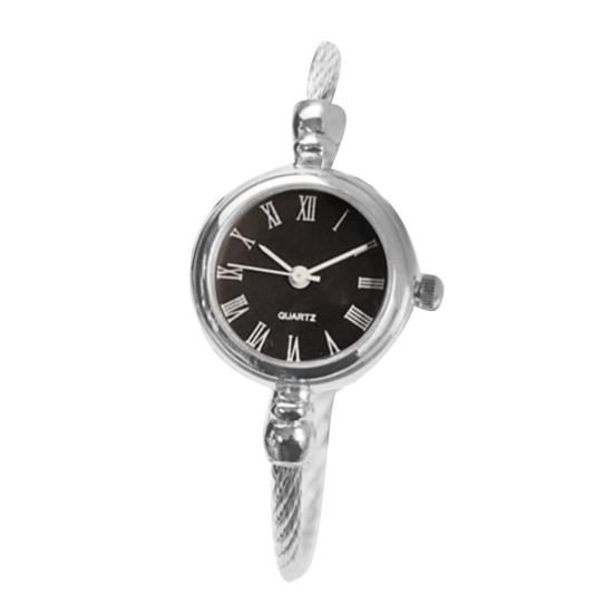 Damen-Armbanduhr im Retro-Stil, Edelstahlarmband, rundes Zifferblatt, Quarz-Armbanduhr silber/schwarz