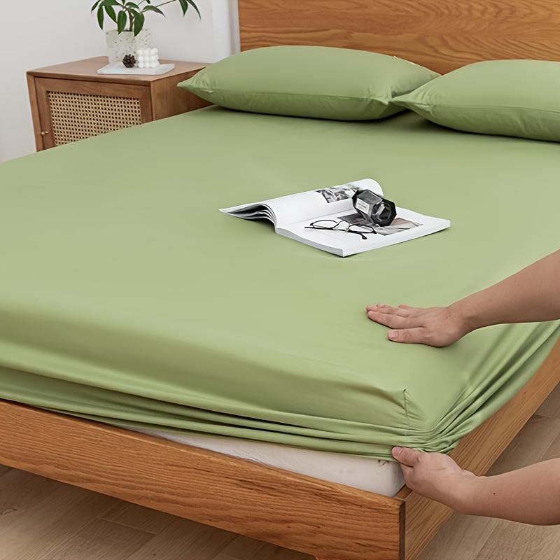 1 Stück einfarbiges einlagiges Spannbettlaken, gewaschene Baumwolle Spannbettlaken Matratzenschoner für Sommerbettwäsche, mehrere Größen 200*220cm grün