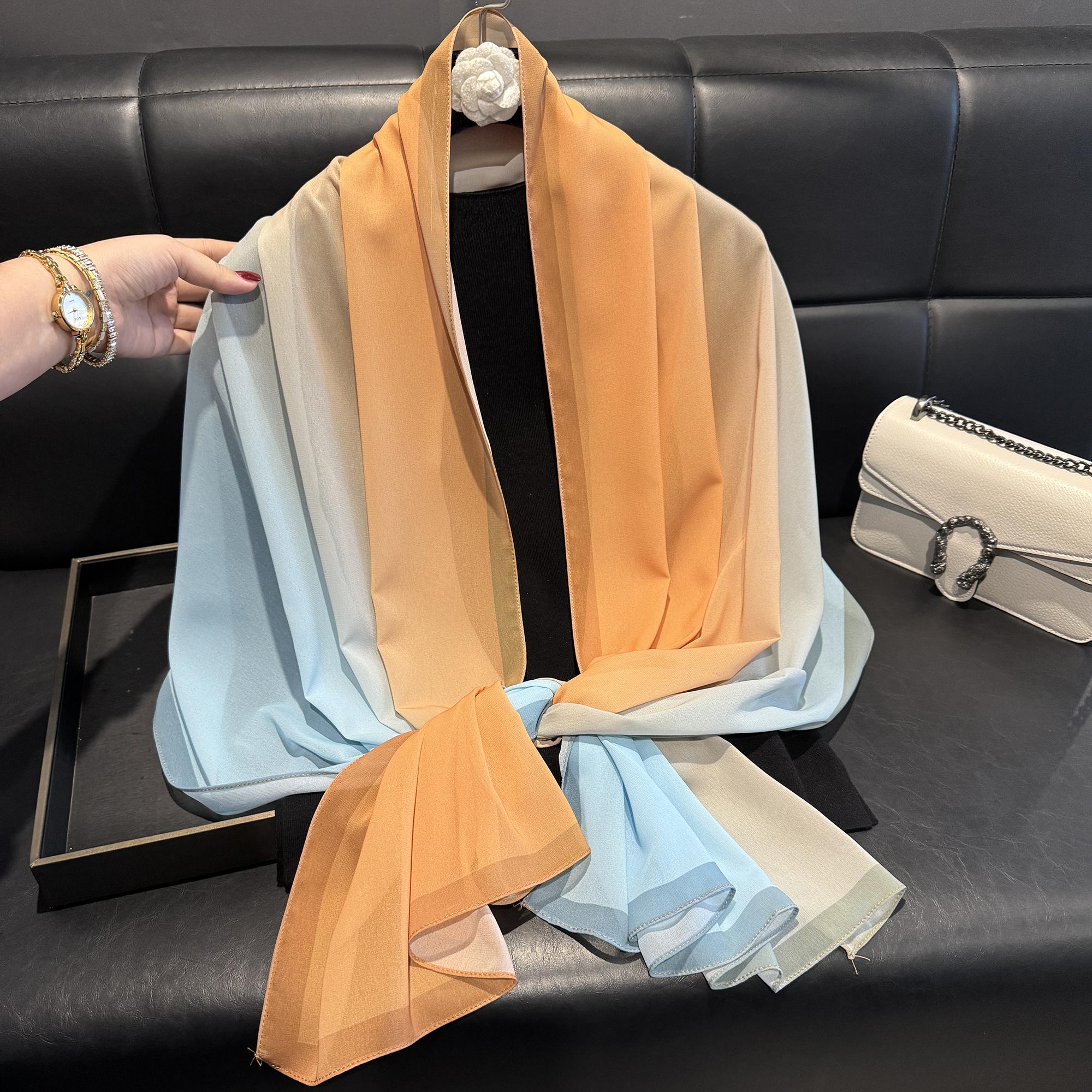 Mode Frühling Sommer Damen Print Stirnband Strand Chiffon Schal Schals Damen Lange Wickeltücher Mehrfarbig Strand Sonnenschutz Hijab orange