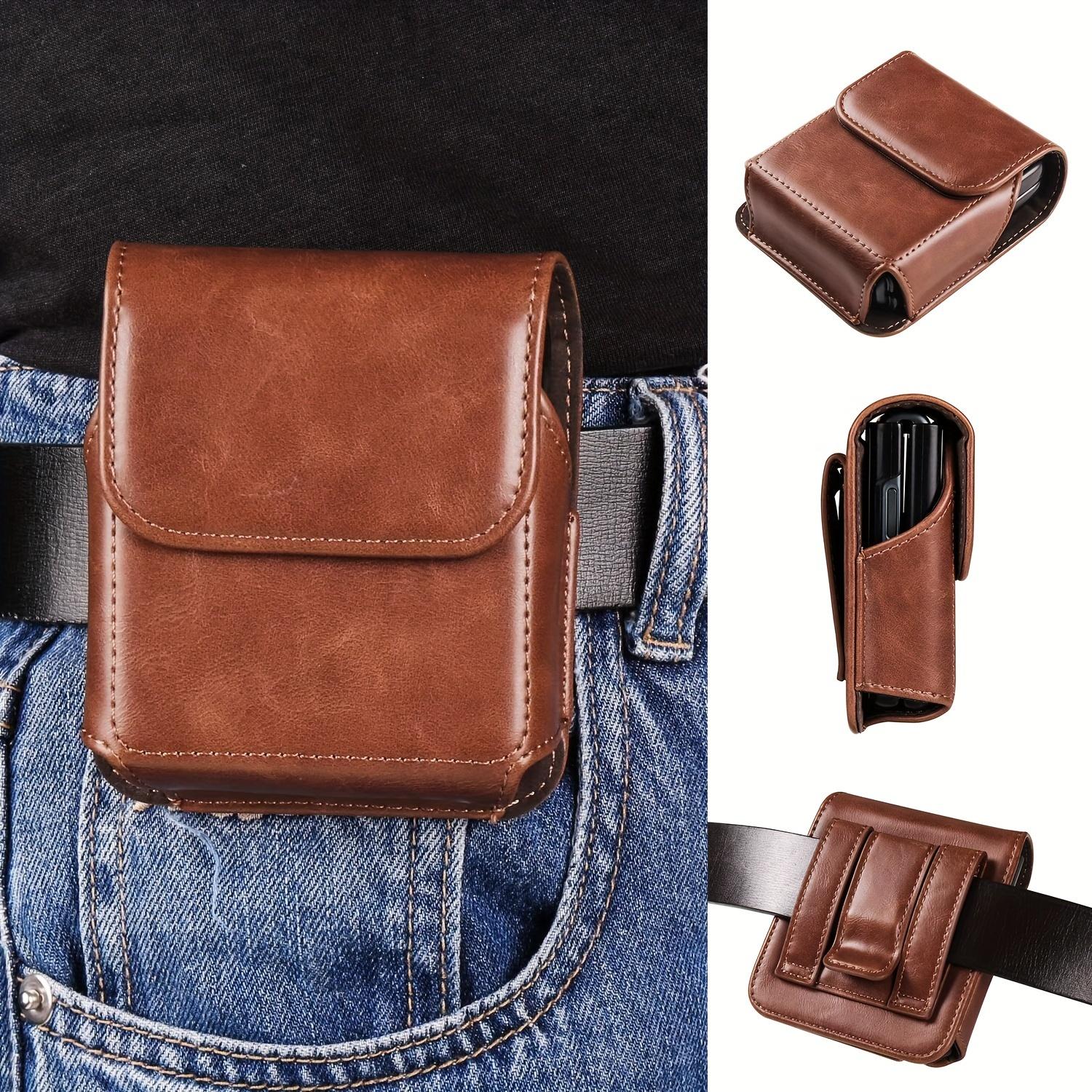 Faltbares Handy-Hüfttasche, Handy-Schutzhülle, Ledertasche mit Gürtelclip, geeignet für Faltbildschirm im Lammfellmuster.zwq black