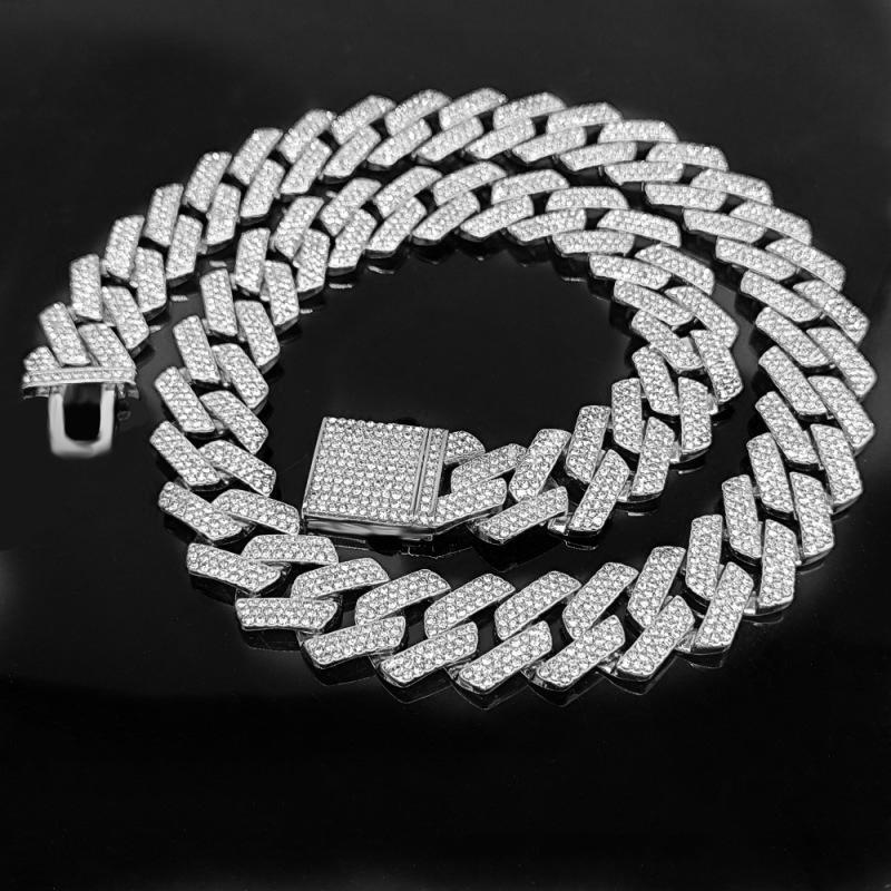 Iced Out CZ-Stein Herrenschmuck Hip Hop Micro Pave Cuban Link Kette Hohe Qualität Schwer Massiv Halskette 3 Reihen Kubischer Zirkonia gray