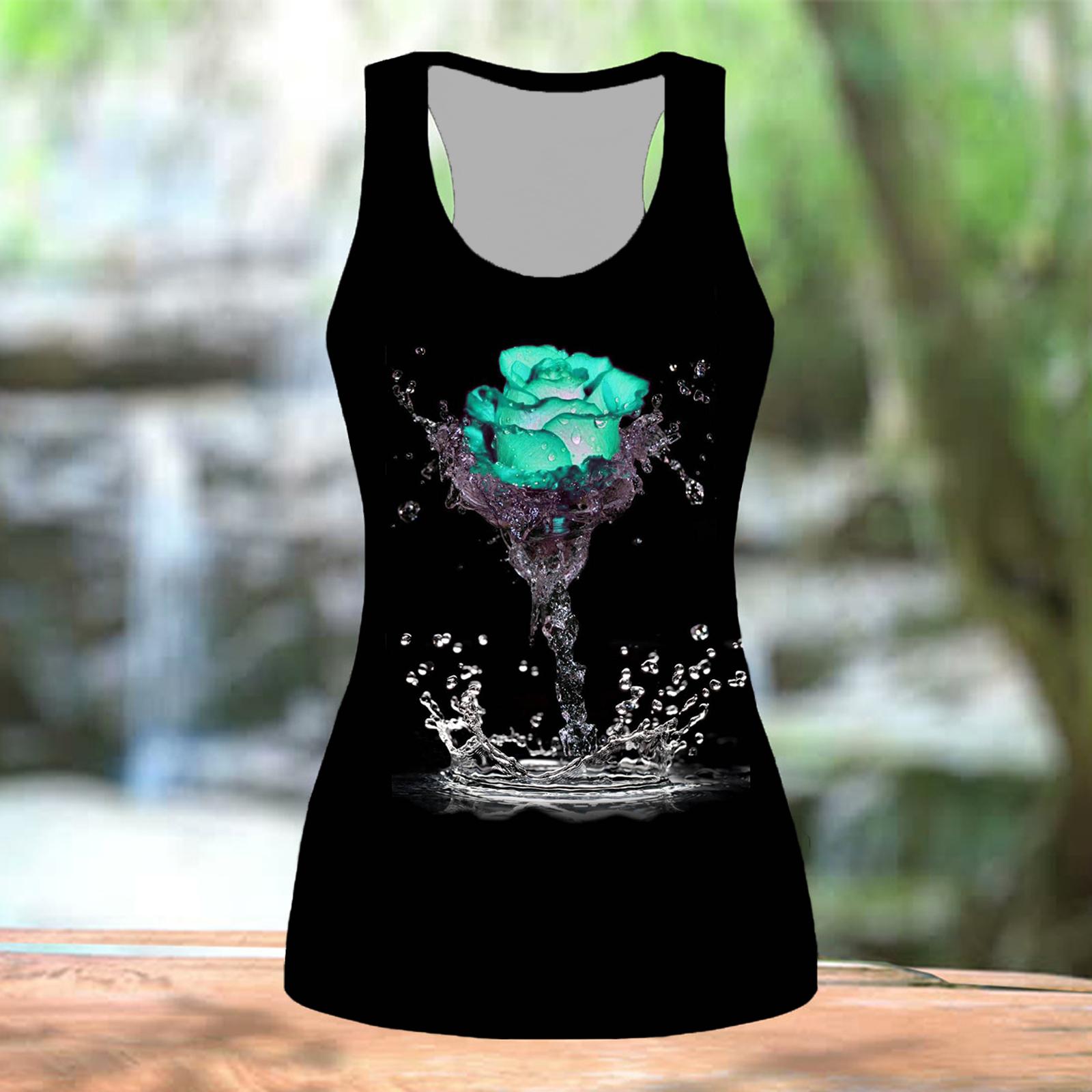 3D-Druck Rose für Damen, Workout, Patchwork, Streifen, bedruckt, Sommer-Sport-Shirts, Übergrößen-Westen L grün