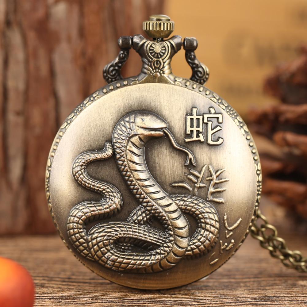 Anhänger Tier Sternzeichen Taschenuhr Vintage Charme Unisex Mode Quarz Taschenuhr Halskette snake