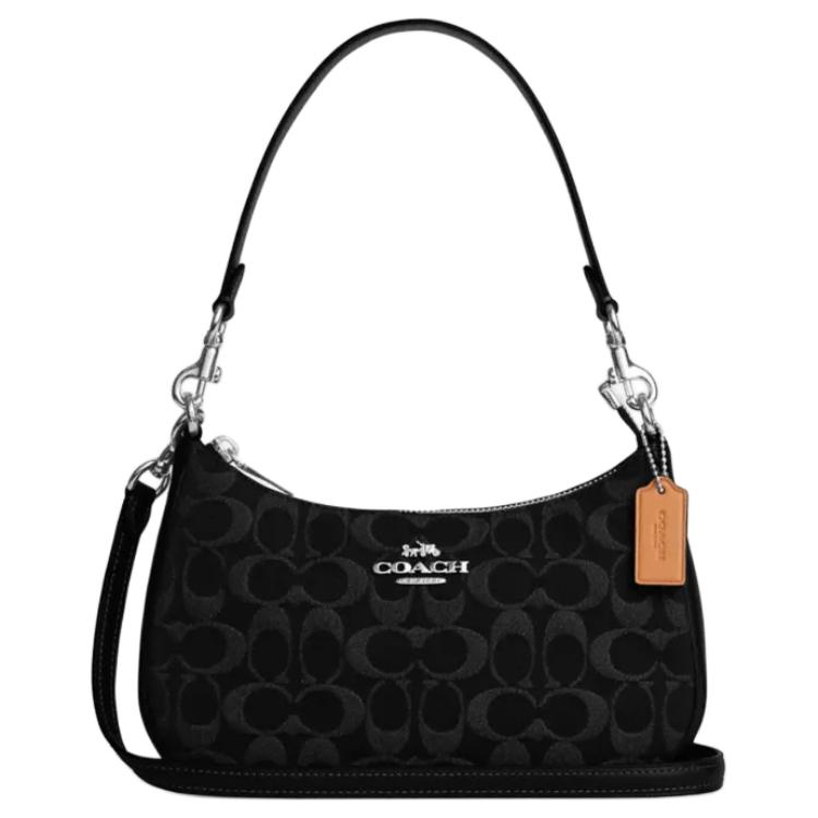 Coach Teri 24 Abnehmbarer Schultergurt Denim Und Leder Mittlere Umhängetasche Damen Umhängetasche Schwarz CDE43-SVBK Gift Box Set (Basic Set+Yellow Box)