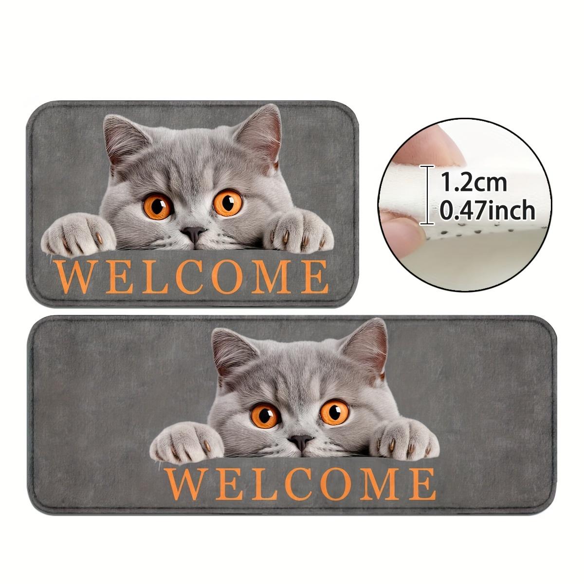 VIKAMA Niedliches Kätzchen Teppich Grau Schuhwechselmatte Fußmatte Willkommensmatte Weicher Teppich Für Schlafzimmer Teppich Für Wohnzimmer Badezimmerteppich Zuhause 40x120cm