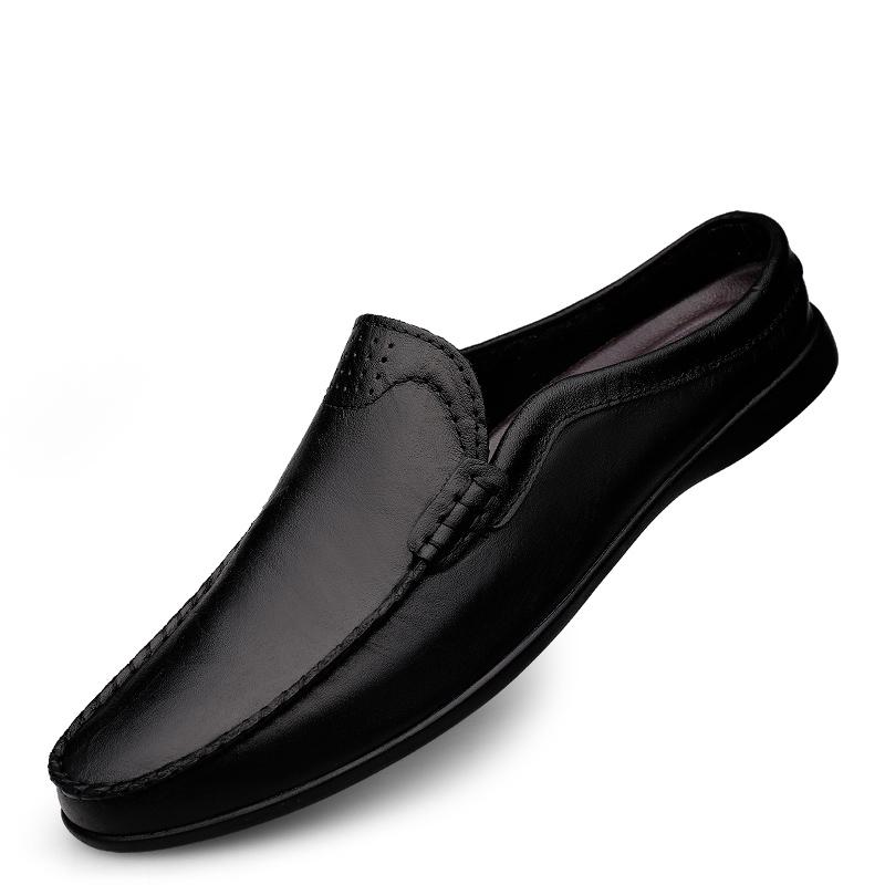 Mode Italienische Echtes Leder Herren Hausschuhe Luxus Slipper Mokassins Outdoor Rutschfest Herren Freizeitschuhe Sommer Sandale Halbschuhe Für Herren 37 schwarz
