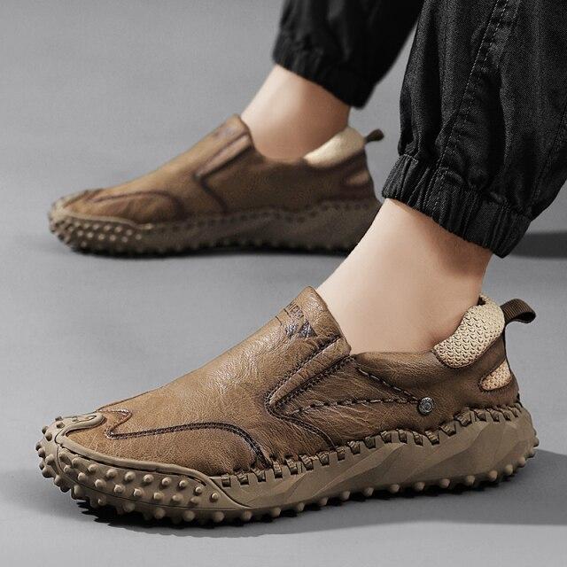 Herren Bequeme Schuhe Slipper Freizeitsneaker Herren Atmungsaktiv Herren Mode Echtleder Schuhe Vier Jahreszeiten Schuh für Herren 37 braun