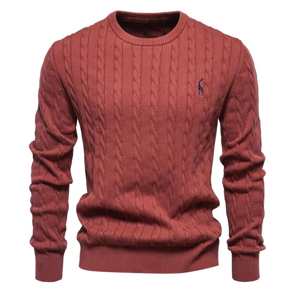 AIOPESON Herren-Pullover mit Giraffenstickerei, Baumwollpullover, Rundhalsausschnitt, klassischer Twist-Muster-Pullover, Strickpullover für Männer XXL 95-105 kg alabama crimson