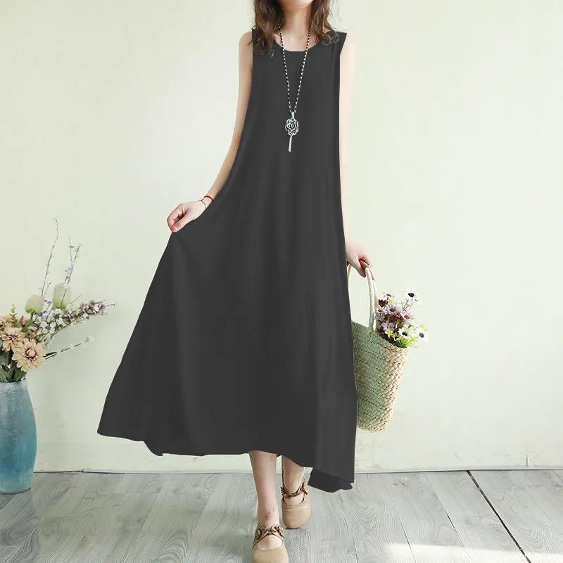 Sexy O-Ausschnitt Langes Kleid Ärmelloses Langes Kleid Damen Frühling und Sommer Damen A-Linie Kleid M schwarz
