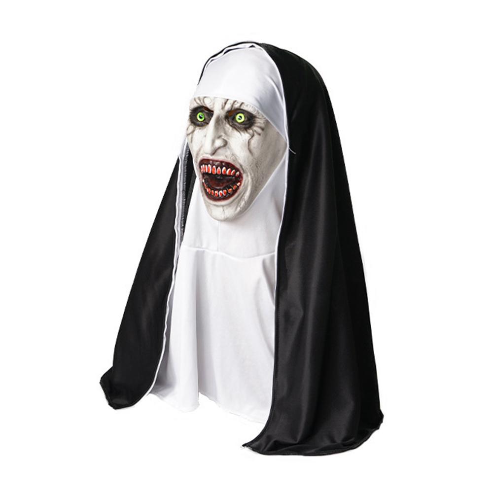Die Nonnenmaske Halloween Gruselige Nonnenmaske mit Kopftuch für Halloween-Party-Requisiten