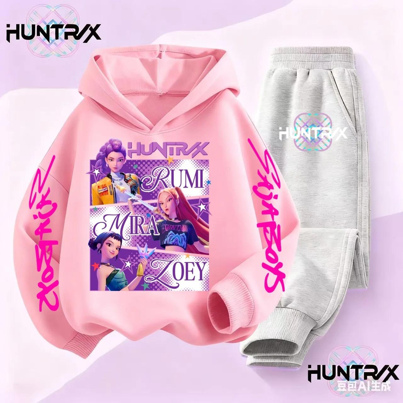 Kinder Hoodie Sets Kpop Dämonenjäger Saja Jungen Pullover Mädchen Jungen Sweatshirts Anime Trainingsanzug Herbst Lässig Kinderkleidung 150 pink