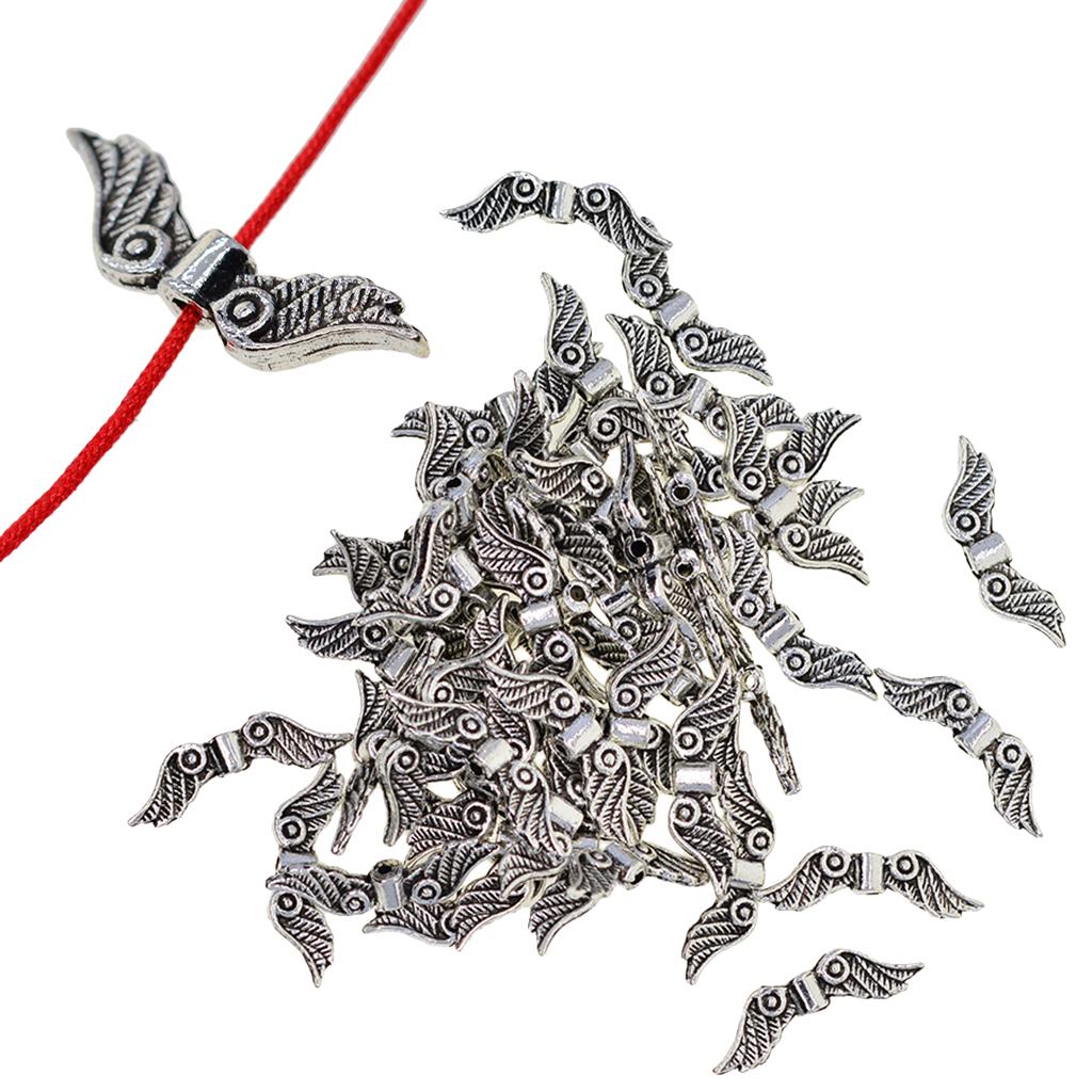 100 tibetische Silber-Engelsflügel-Abstandshalter-Charm-Perlen für Schmuckherstellung, 23 x 7 mm 23x7mm