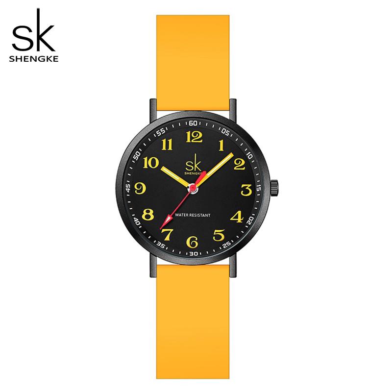 SHENGKE Sport Frauen Silikon Armband Uhren Neue Design Für Frau SK Quarz Armbanduhren Original Damen Uhr gelb