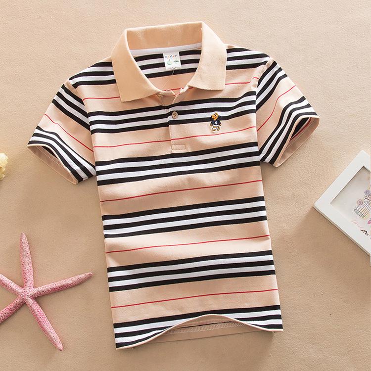Kinderkleidung Sommer Jungen Kurzarm-T-Shirt Revers Gestreiftes Poloshirt aus Stretch-Baumwolle für große Jungen und Babys Koreanische Version 115cm